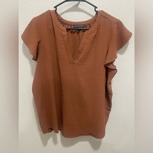 Adrianna Papell Rust V-Neck Blouse